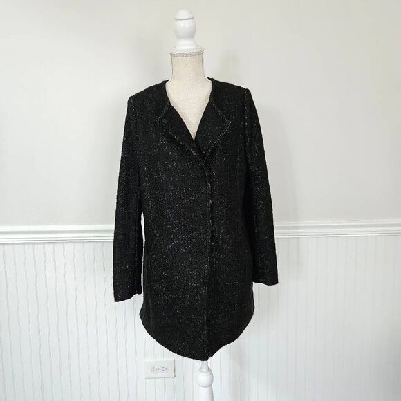 Banana Republic Jackets & Blazers - Banana Republic Tweed Collarless Mid-Length Jacket in Black Size Medium